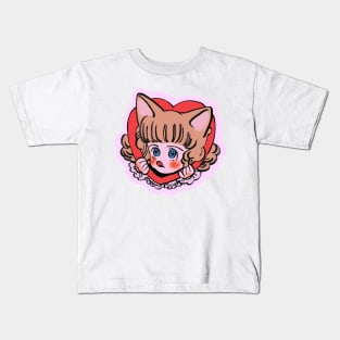 I draw pink pastel heart chibi neko / the star of cottonland Kids T-Shirt